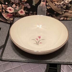 Charming Franciscan “ Carmel” pattern 10” Serving Bowl with Pink Floral Accent